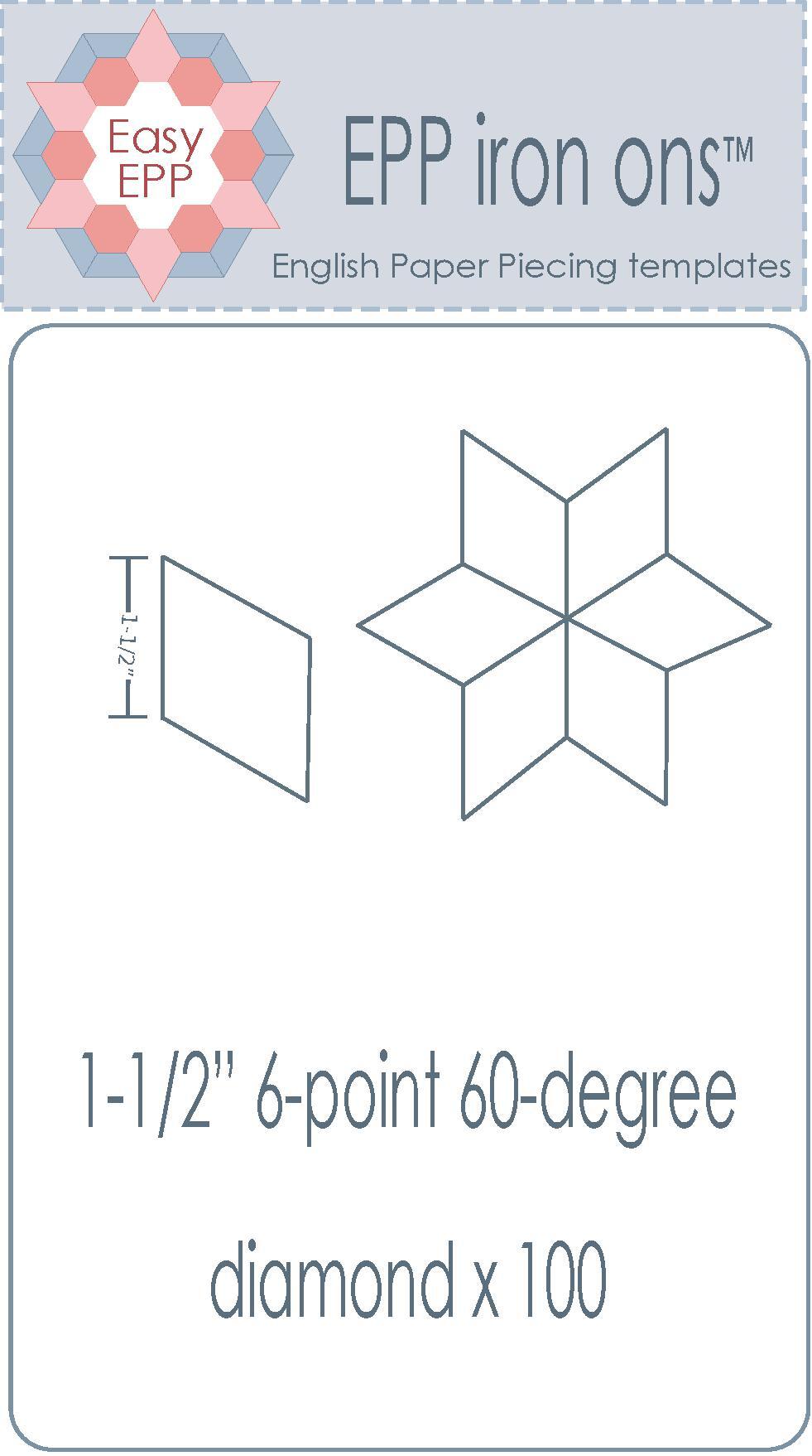 1 1/2" 6 Point 60 Degree Diamond x 100 EPP Iron-ons - Hugs 'n Kisses