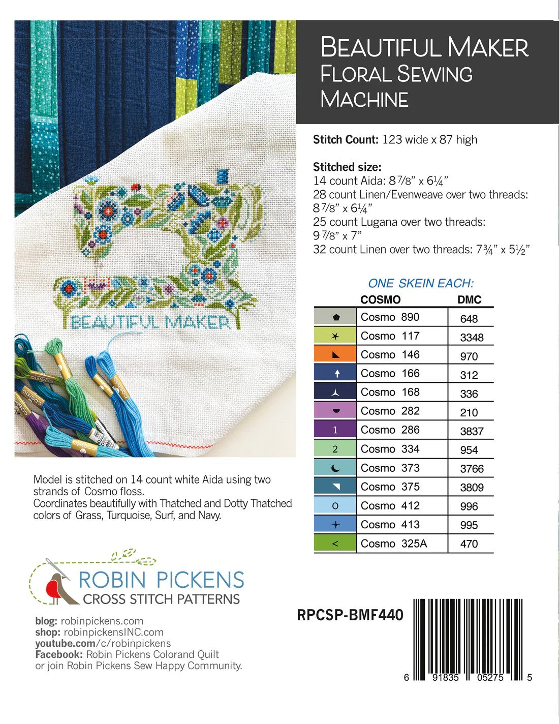 Beautiful Maker Floral Sewing Machine Cross Stitch Pattern
