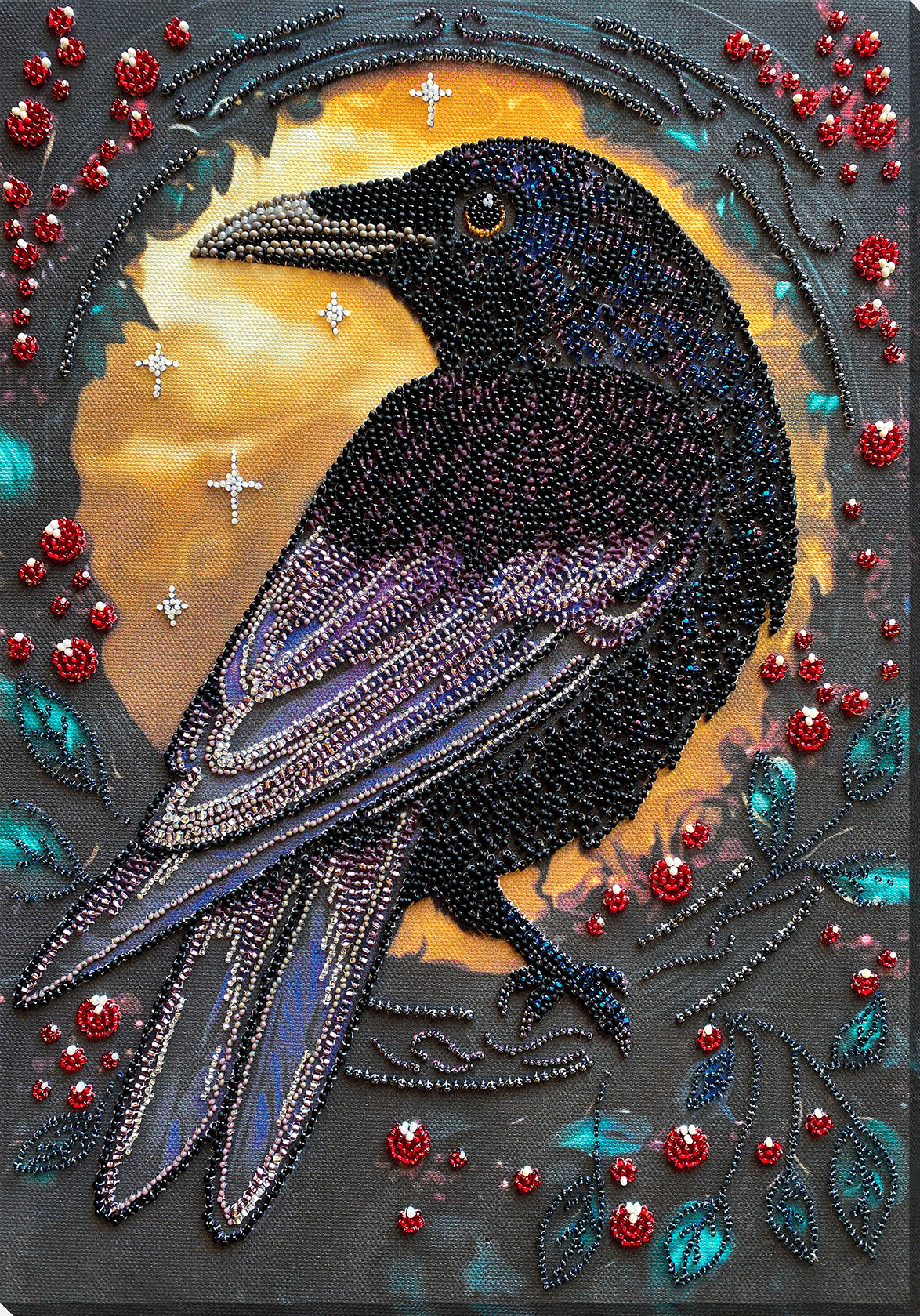 Black Raven Beaded Embroidery Kit - Abris Art