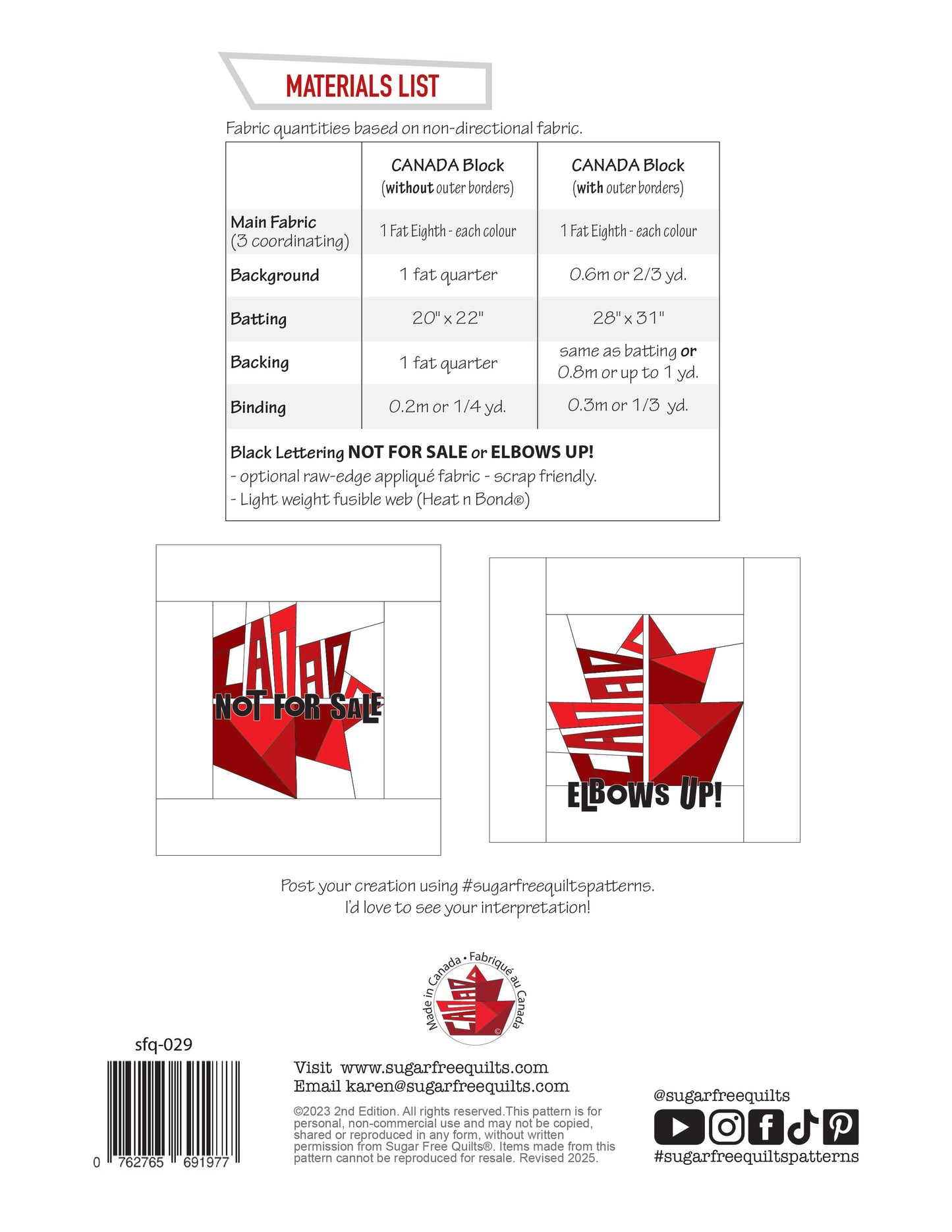 Canada Proud FPP Quilt Pattern - Sugar Free Quilts