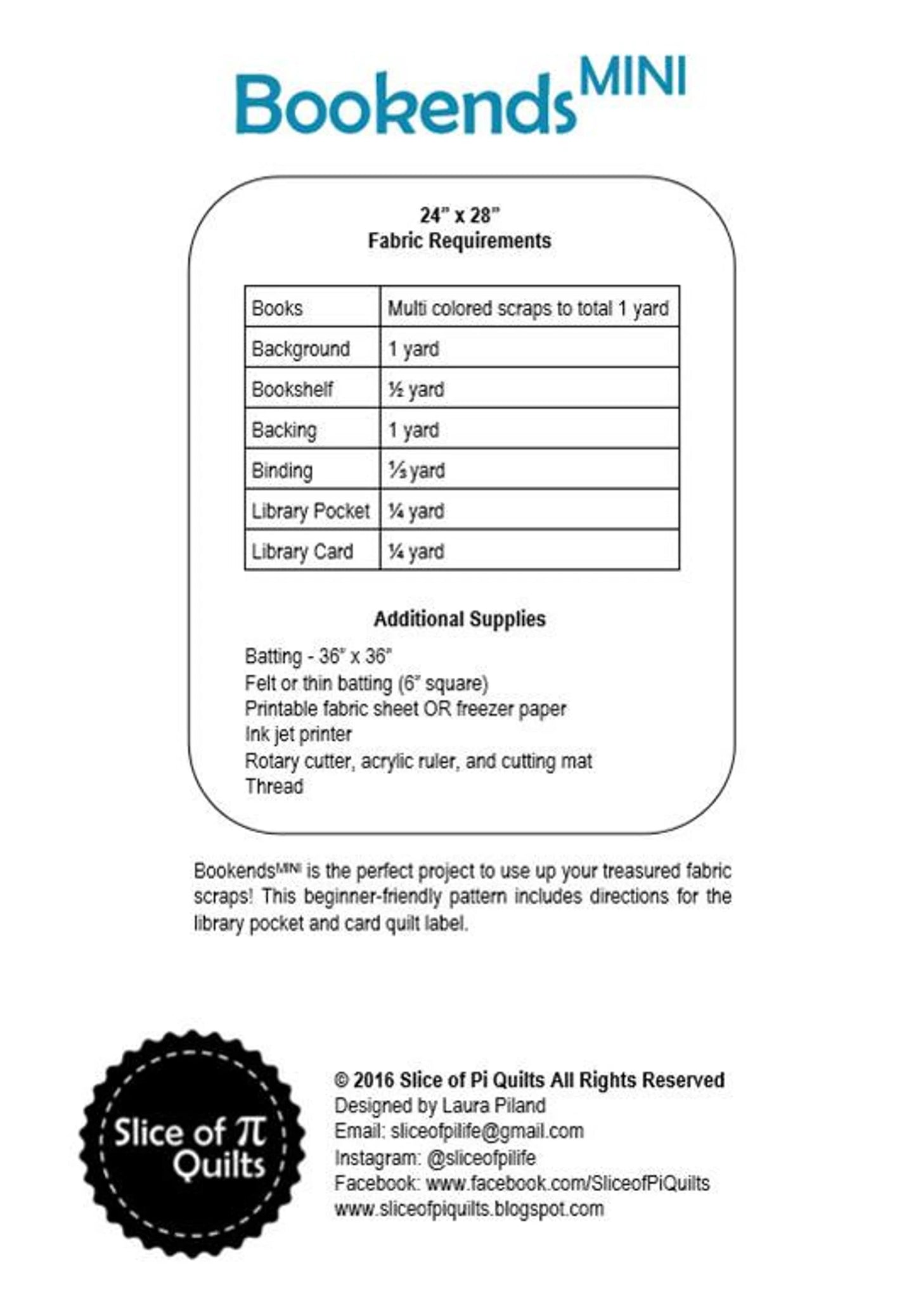 Bookends Mini Quilt Pattern