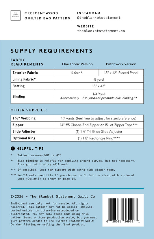 The Crescentwood Quilted Bag Pattern