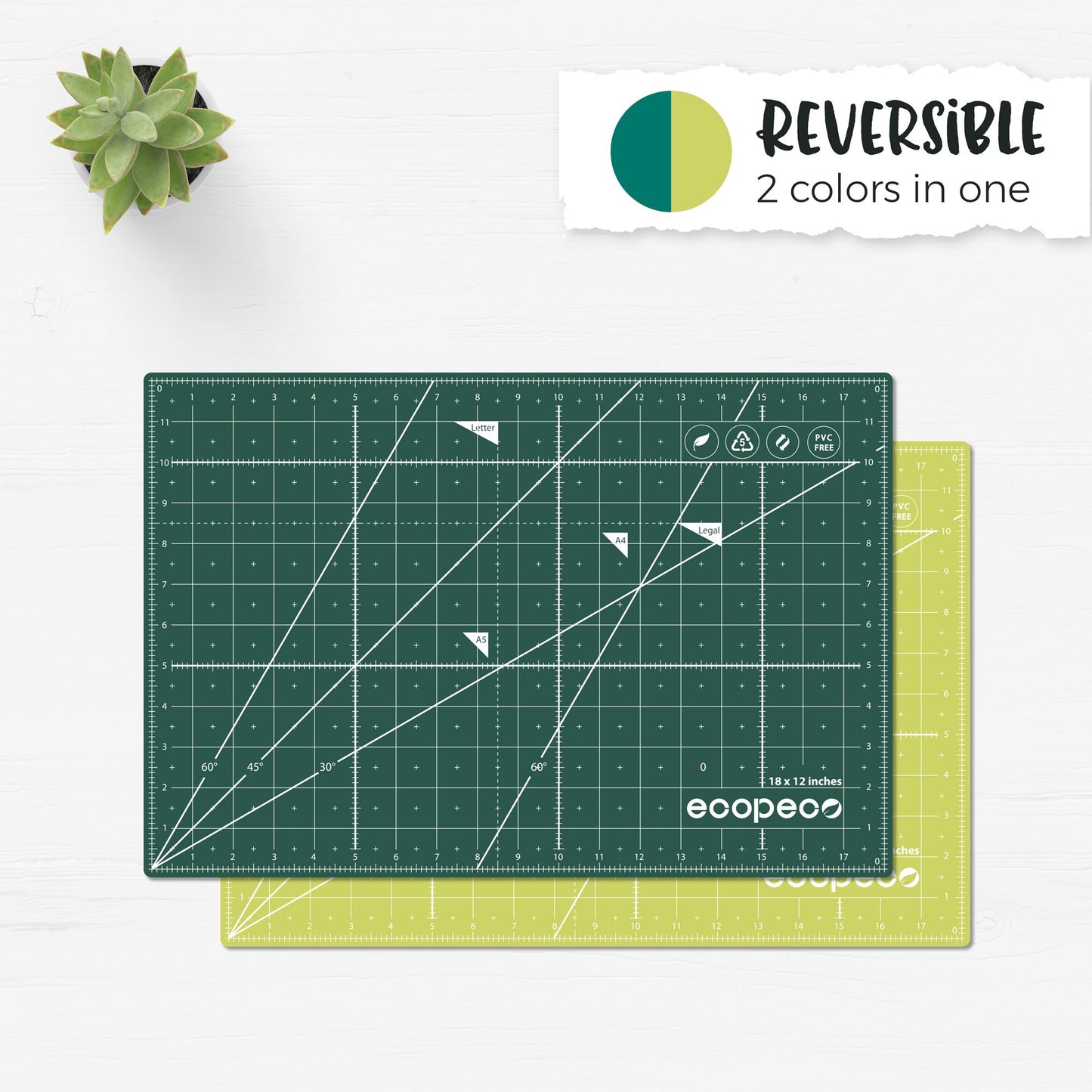 12" x 18" - Jade Green Self-Healing Reversible Eco Cutting Mat