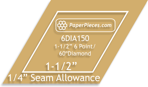 6 Point - 60 Degree Diamond 1 1/2" Acrylic Template 1/4" Seam