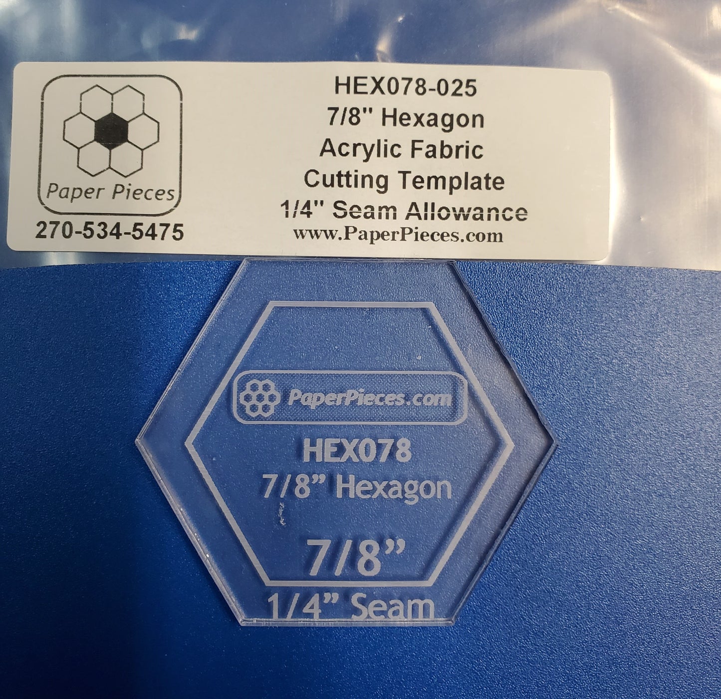 7/8" Hexagon Acrylic Template