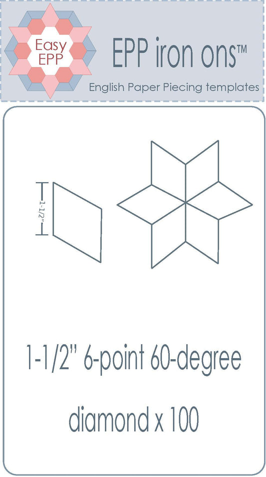 1 1/2" 6 Point 60 Degree Diamond x 100 EPP Iron-ons - Hugs 'n Kisses