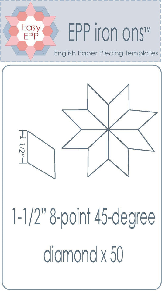 1-1/2" 8-point 45-degree Diamond x 100 EPP Iron-ons - Hugs 'n Kisses