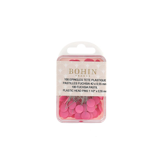 Plastic Head Pins - Fuchsia Dots