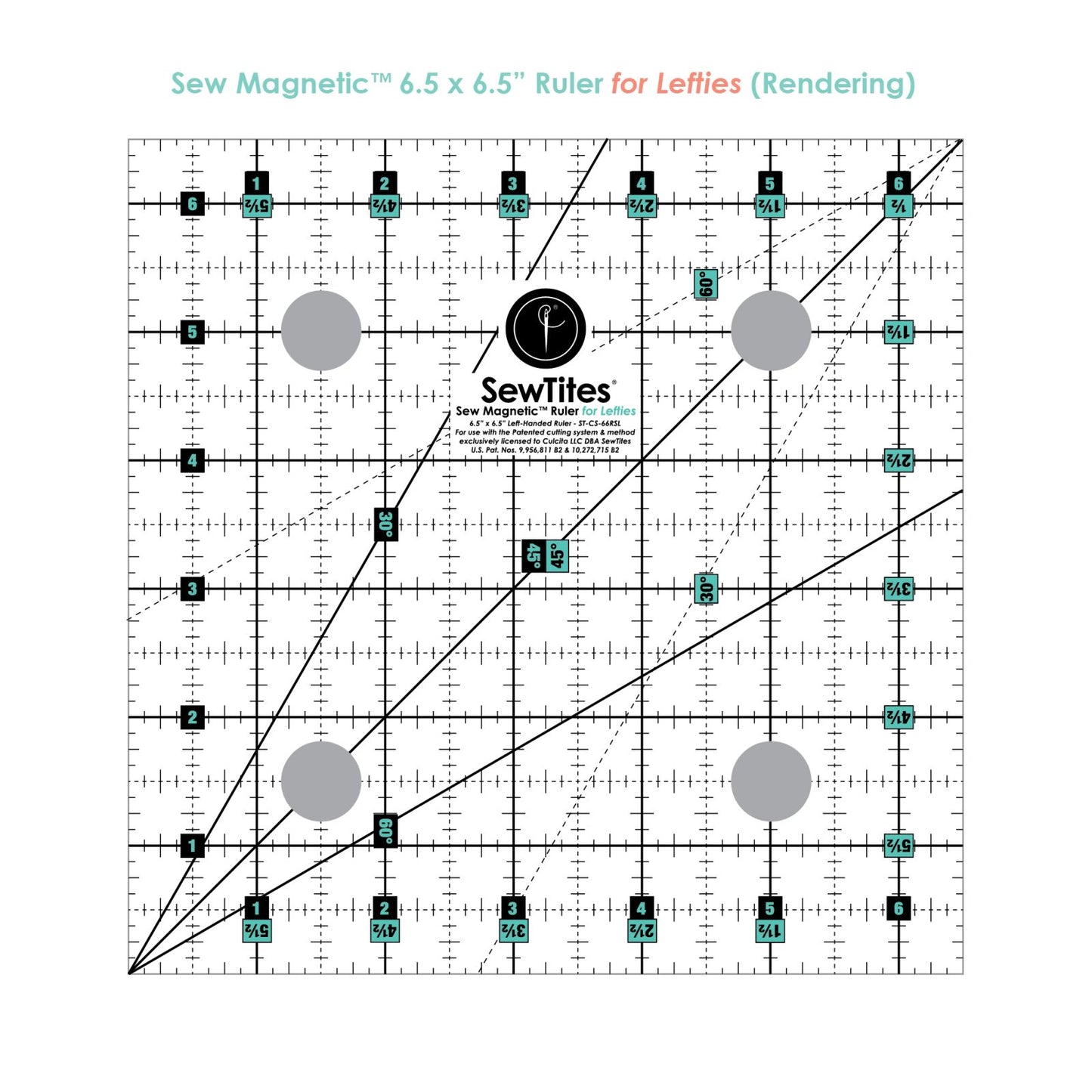Sew Magnetic 6.5" x 6.5" Ruler - Left Hand