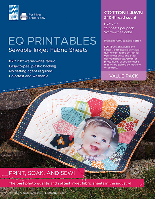 EQ Cotton Lawn Inkjet Fabric 25 sheets