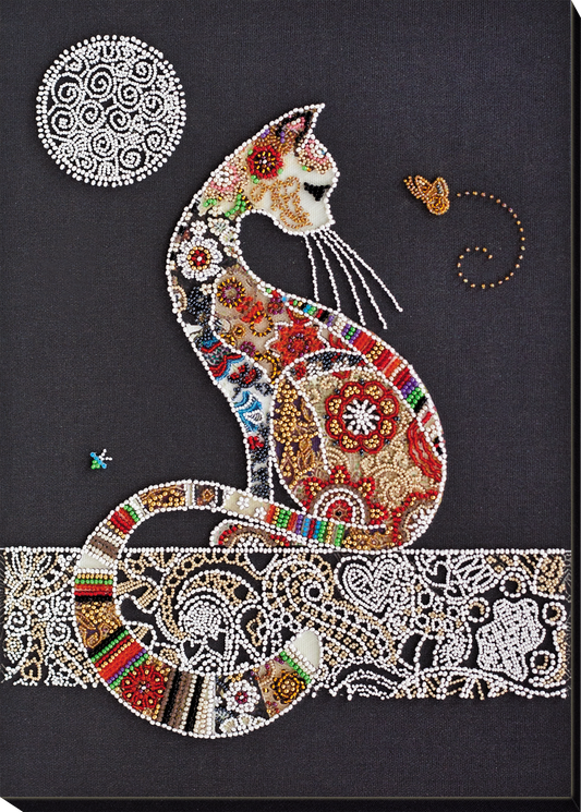 Cat and Moth Beaded Embroidery Kit