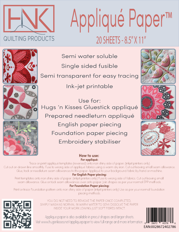 Applique paper 20 sheet pack - Hugs 'N Kisses