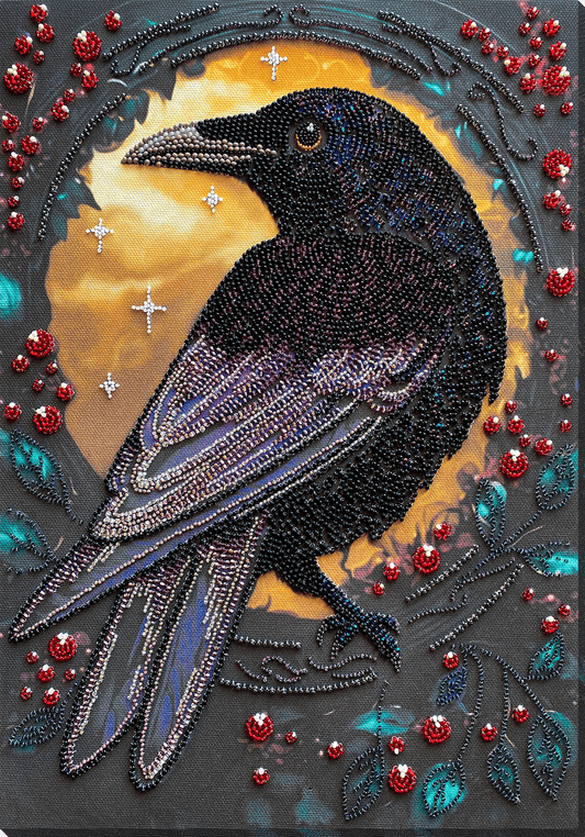 Black Raven Beaded Embroidery Kit - Abris Art