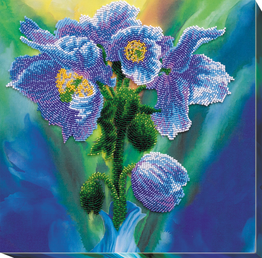 Blue Poppies Beaded Embroidery Kit - Abris Art