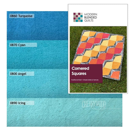 Cornered Squares Pattern by Modern Blended Quilts with Turquoise Medley