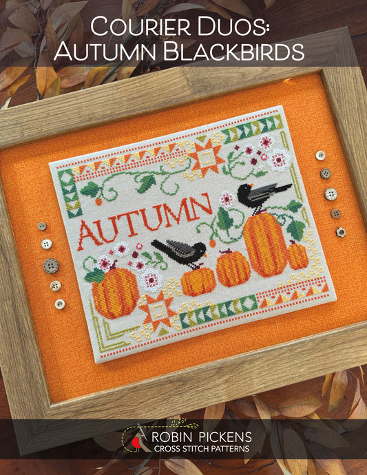 Courier Duos: Autumn Blackbirds Cross Stitch Pattern