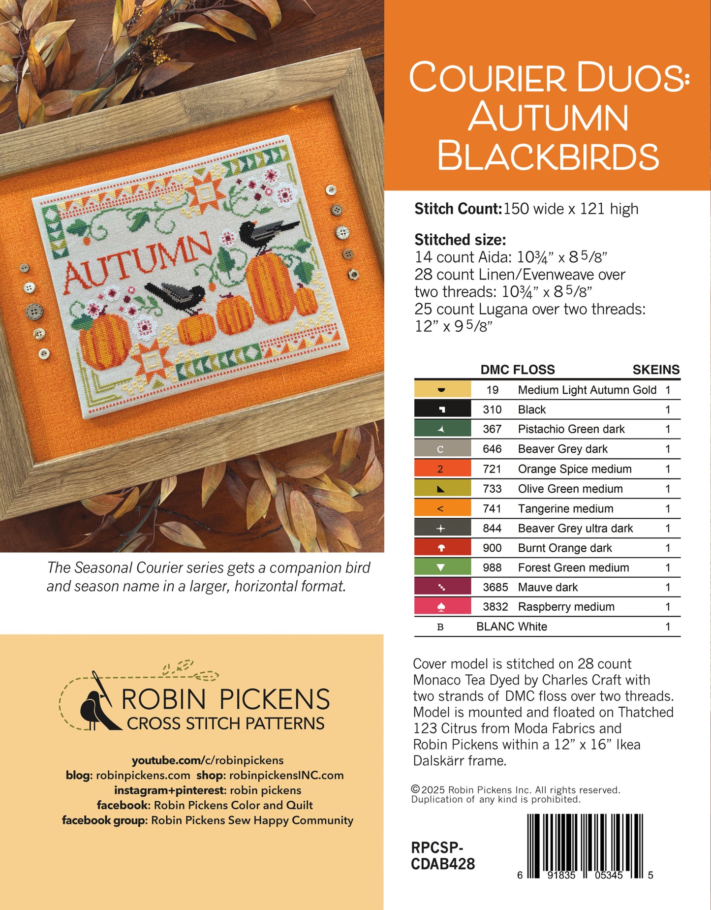 Courier Duos: Autumn Blackbirds Cross Stitch Pattern - Robin Pickens