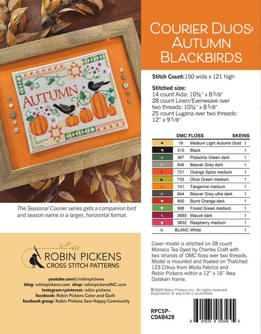 Courier Duos: Autumn Blackbirds Cross Stitch Pattern - Robin Pickens
