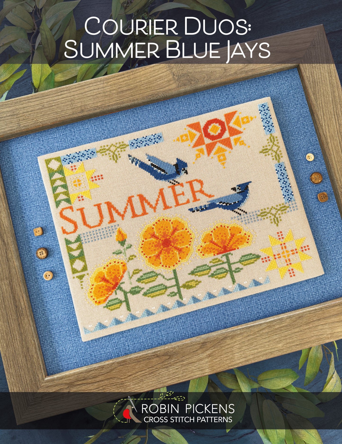 Courier Duos: Summer Blue Jays Cross Stitch Pattern - Robin Pickens
