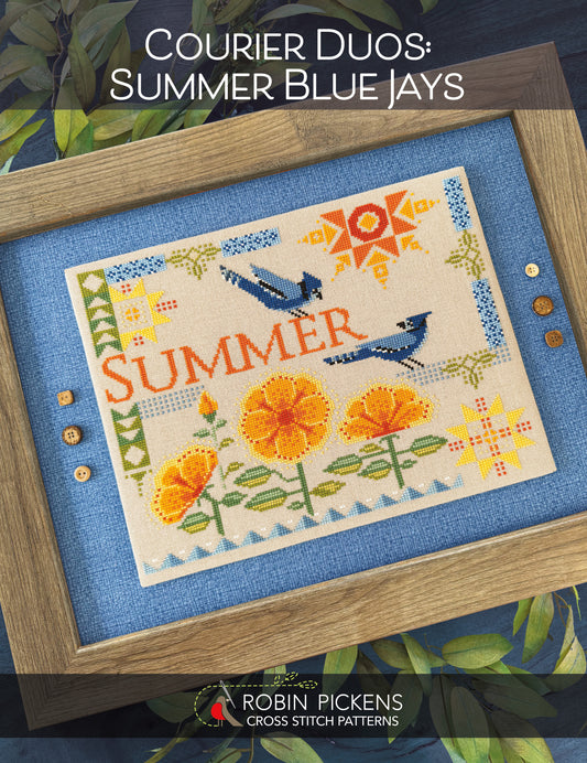 Courier Duos: Summer Blue Jays Cross Stitch Pattern - Robin Pickens