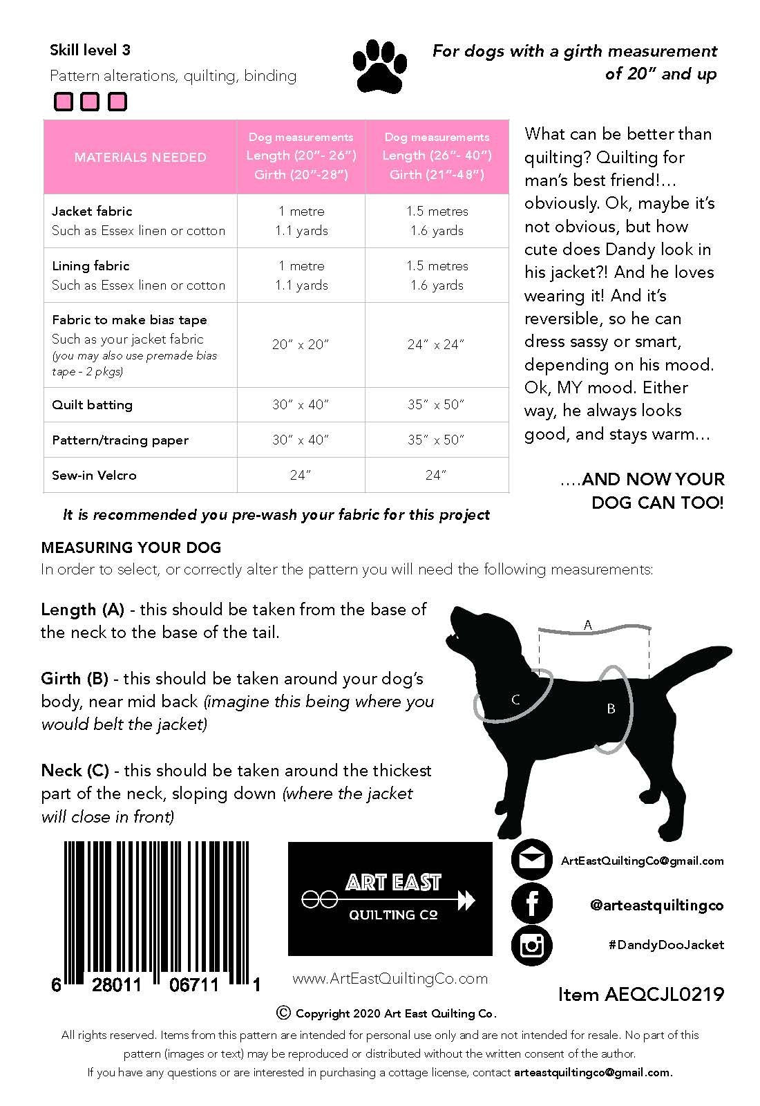 The Dandy-Doo Jacket for Medium/Large Dogs Pattern