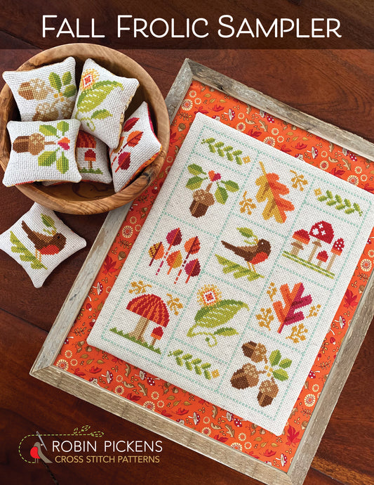 Fall Frolic Sampler Cross Stitch Pattern-Robin Pickens