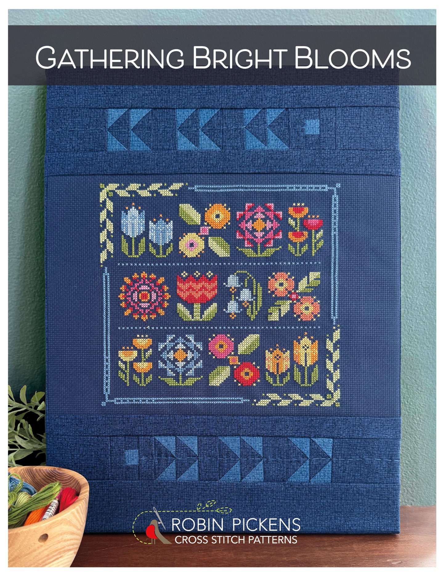 Gathering Bright Blooms Cross Stitch Pattern - Robin Pickens