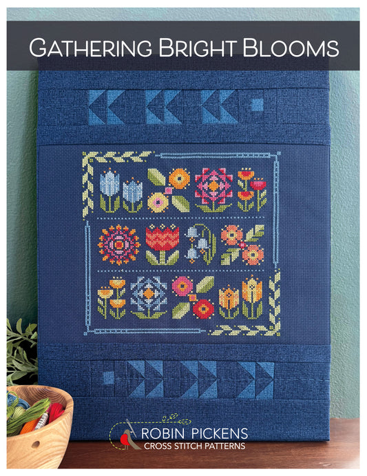 Gathering Bright Blooms Cross Stitch Pattern - Robin Pickens