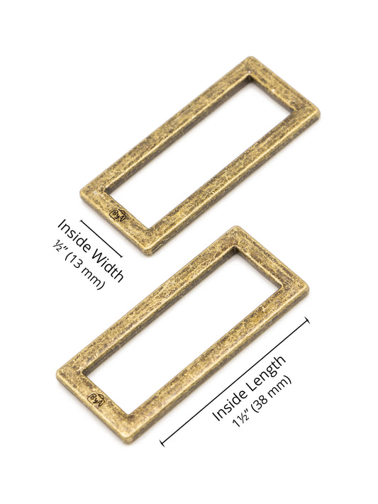 1.5" Rectangular Rings - Antique Brass - Set of Two
