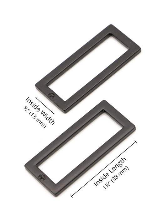 1.5" Rectangle Ring - Black Metal - Set of Two