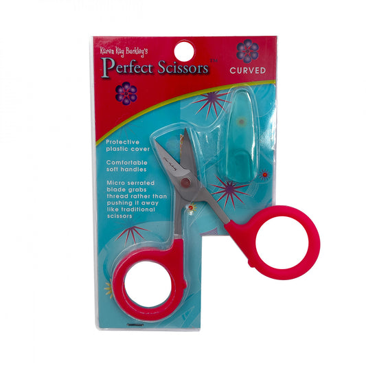 Serrated Blade Scissors - Curved Red