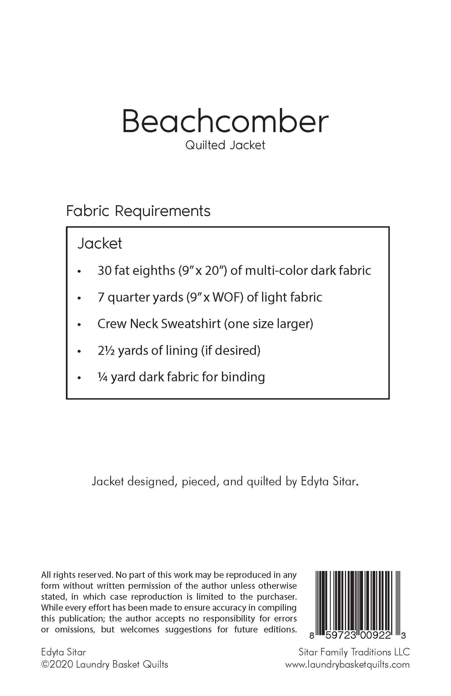 Beachcomber Jacket Pattern - Laundry Basket Quilts
