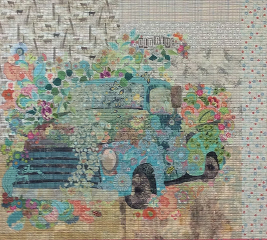 Old Blue Vintage Truck Collage Pattern