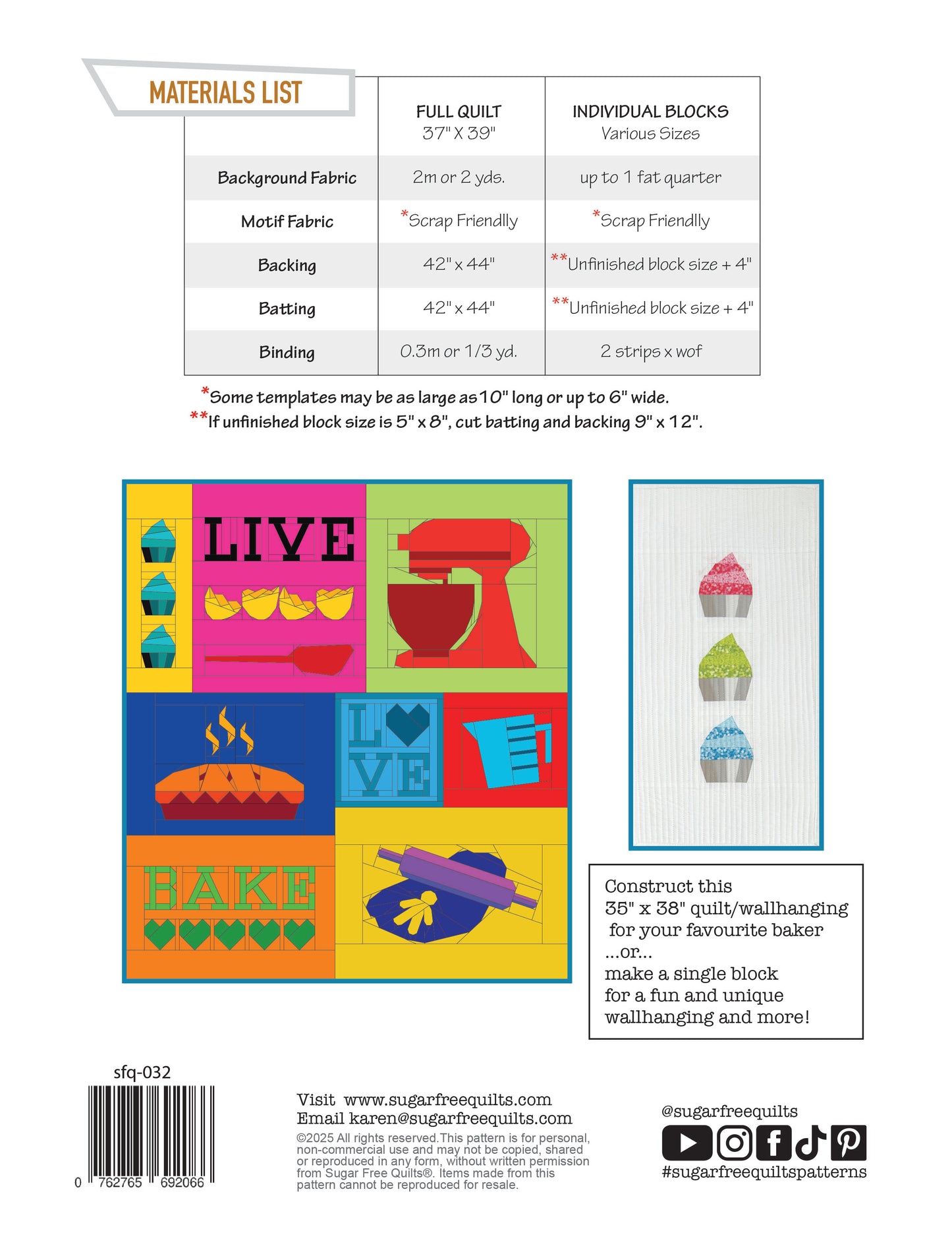 Live Love Bake FPP Quilt Pattern - Sugar Free Quilts