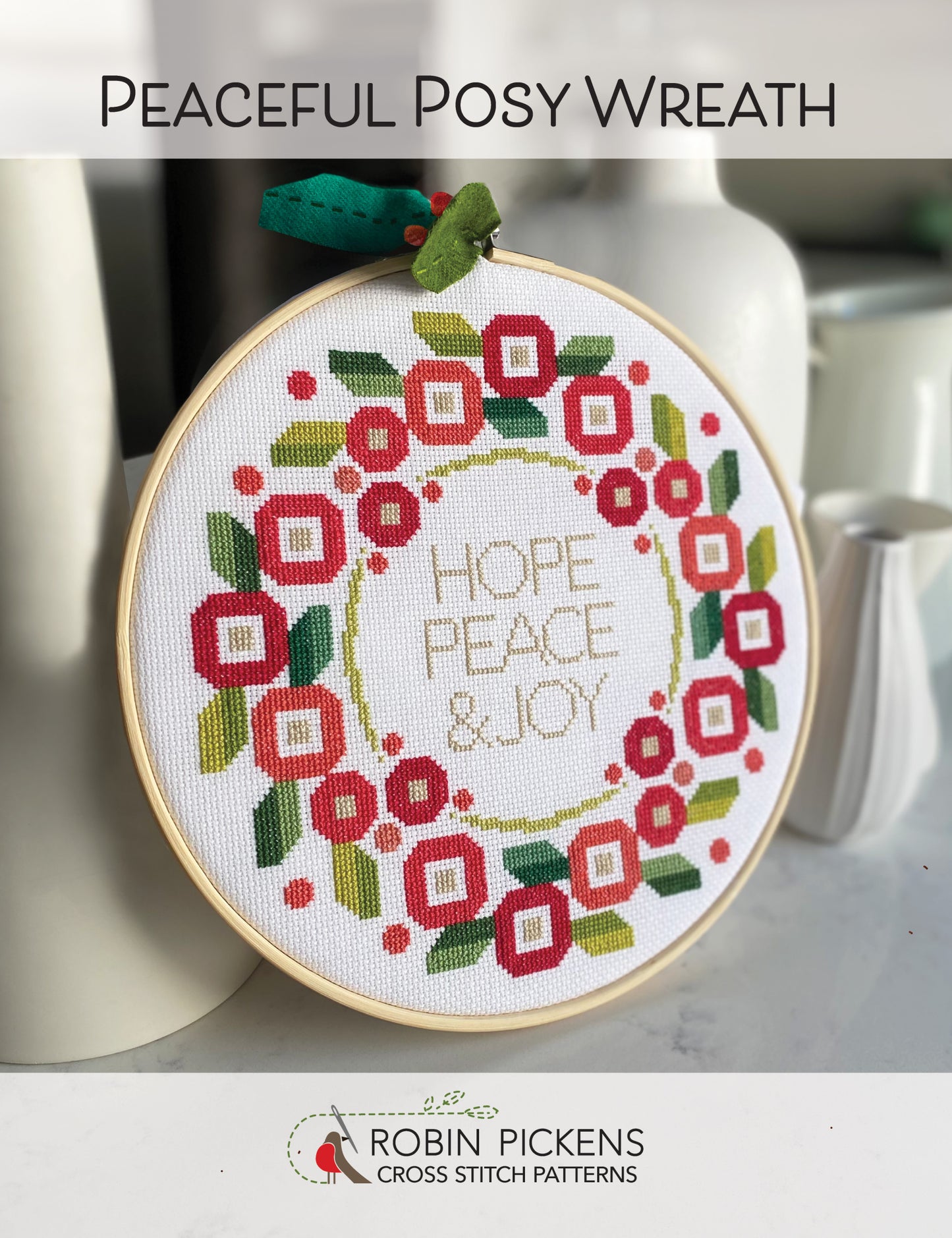 Peaceful Posy Wreath Cross Stitch Pattern - Robin Pickens