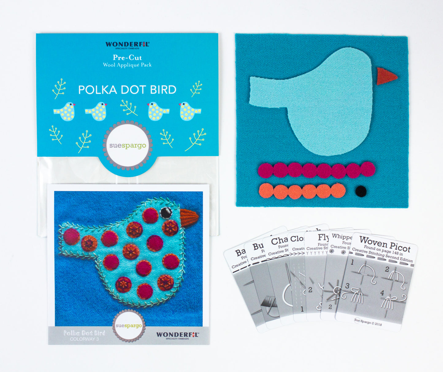 Sue Spargo Pre-Cut Wool Kit - Polka Dot Bird