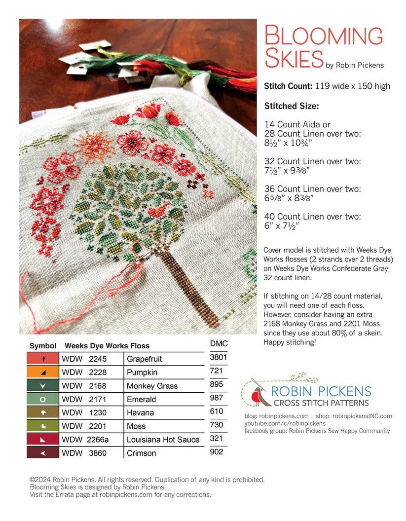 Blooming Skies Cross Stitch Pattern