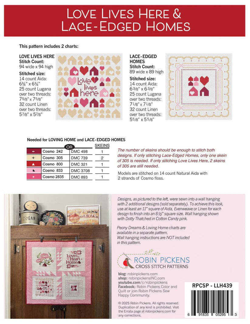 Love Lives Here & Lace-Edged Homes Cross Stitch Pattern
