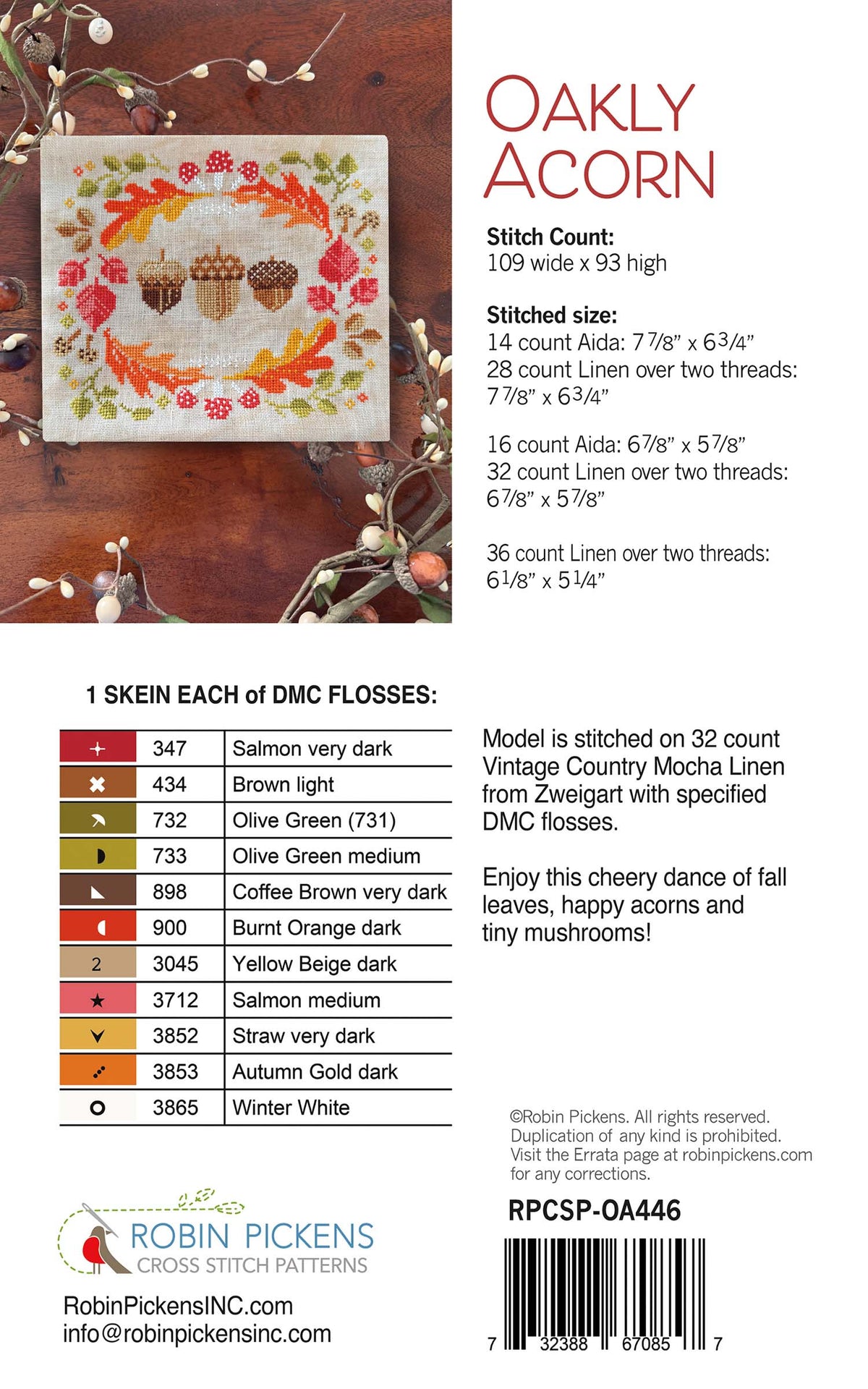 Oakly Acorn Cross Stitch Pattern