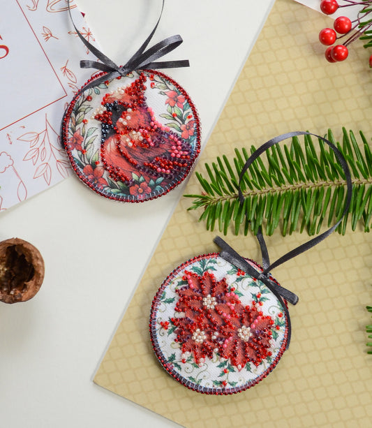 Red Cardinal Beaded Embroidery Kit - Abris Art