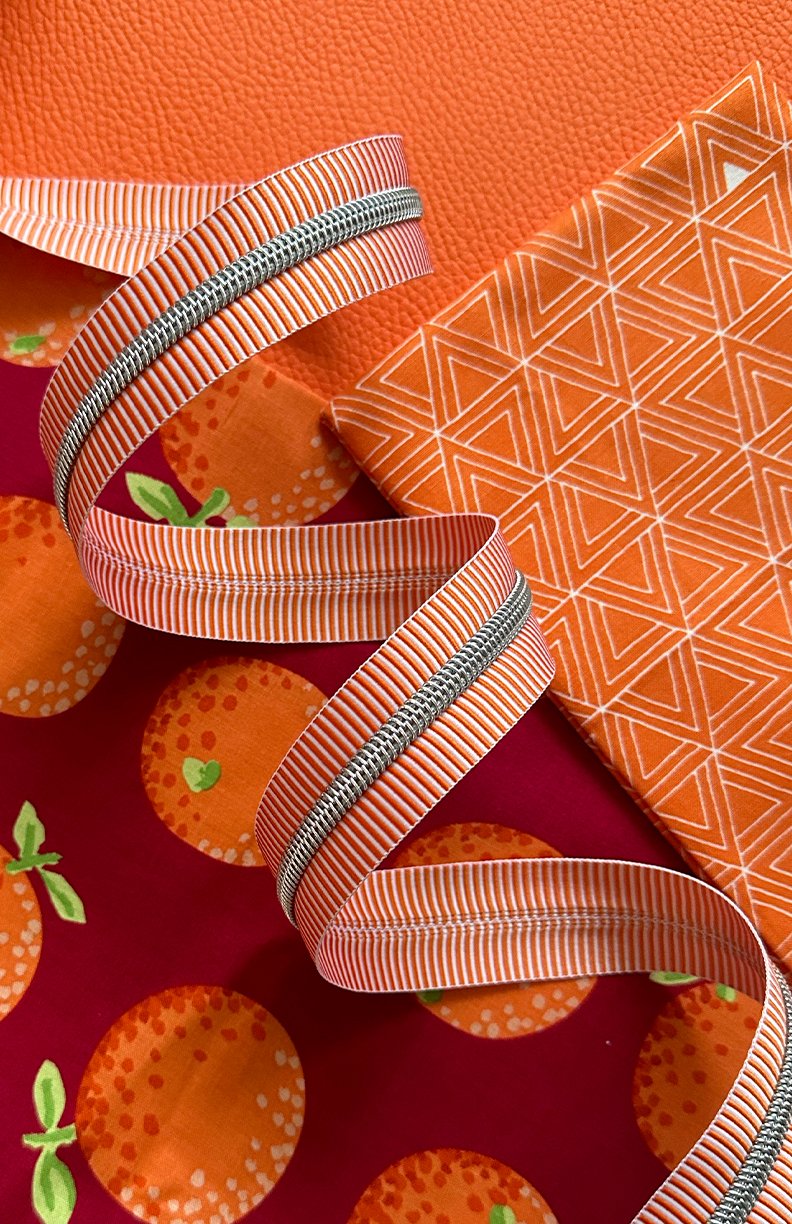 Orange Stripe Zipper Tape with Nickel Teeth Pattern