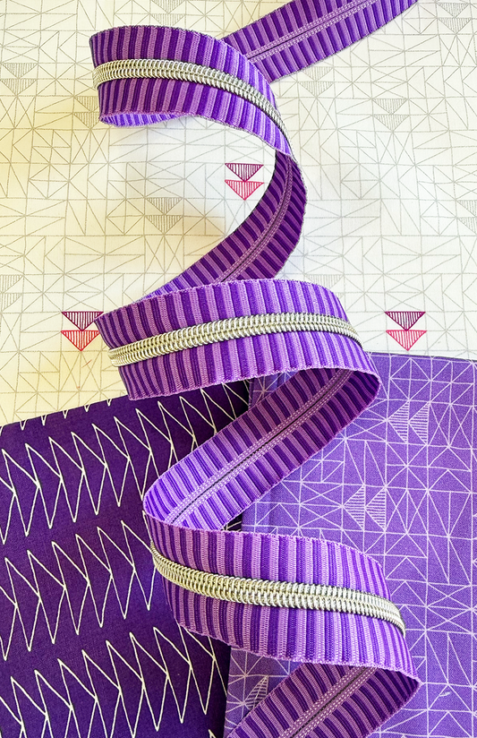 Wide Purple Stripe Zipper Tape with Nickel Teeth