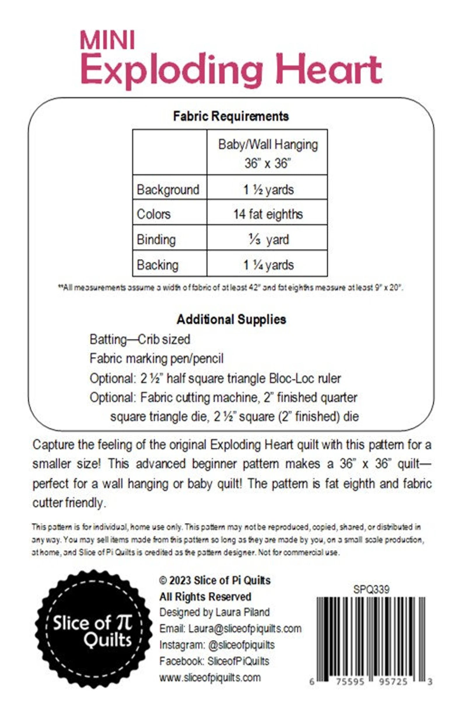 Mini Exploding Heart Pattern – Erie Quilt Art