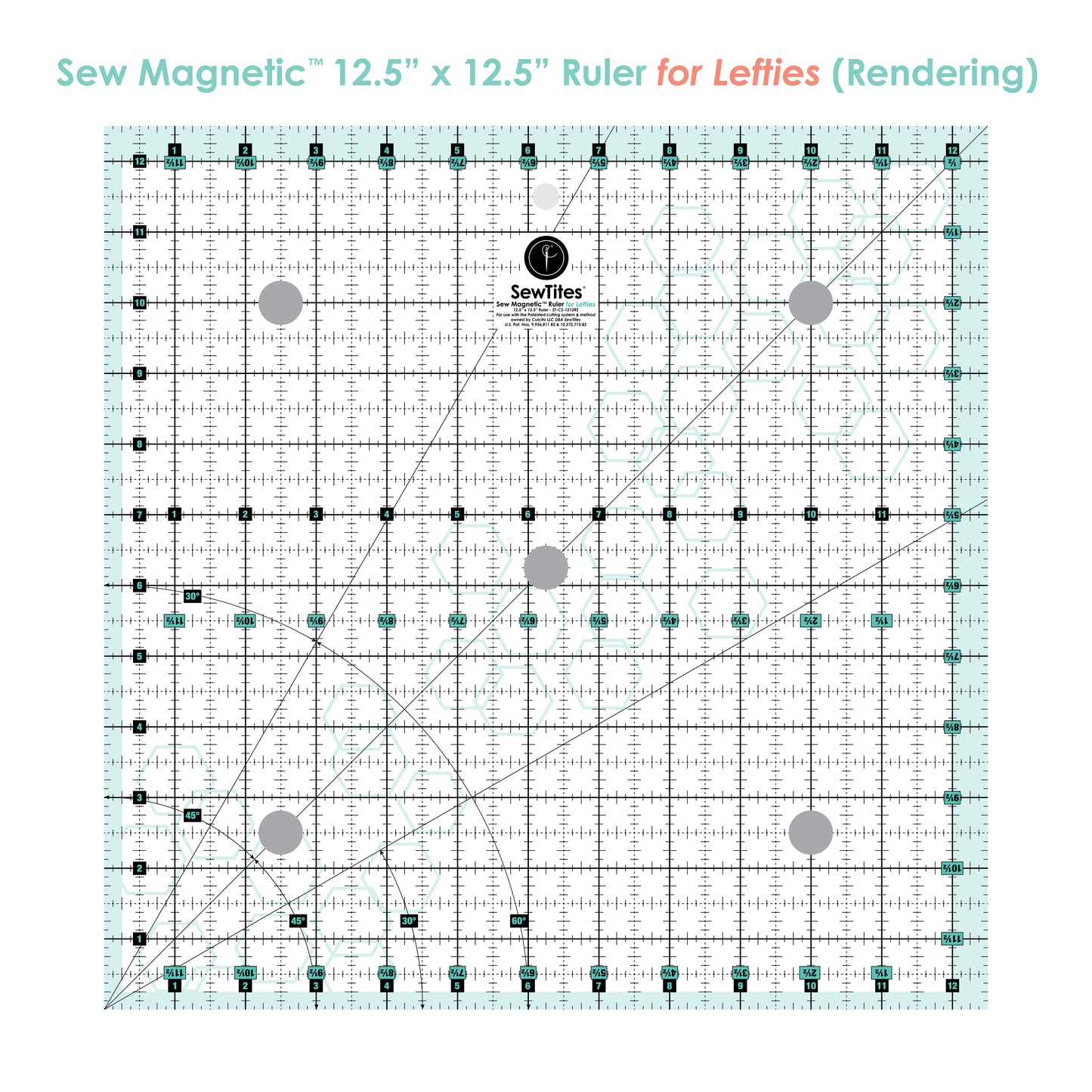 PRE-ORDER: SewTites Sew Magnetic 12.5" x 12.5" Ruler - Left-Handed