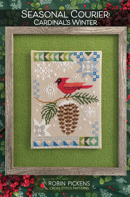 Seasonal Courier: Cardinal's Winter Cross Stitch Pattern - Robin Pickens