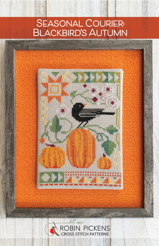 Seasonal Courier: Blackbird's Autumn Cross Stitch Pattern - Robin Pickens