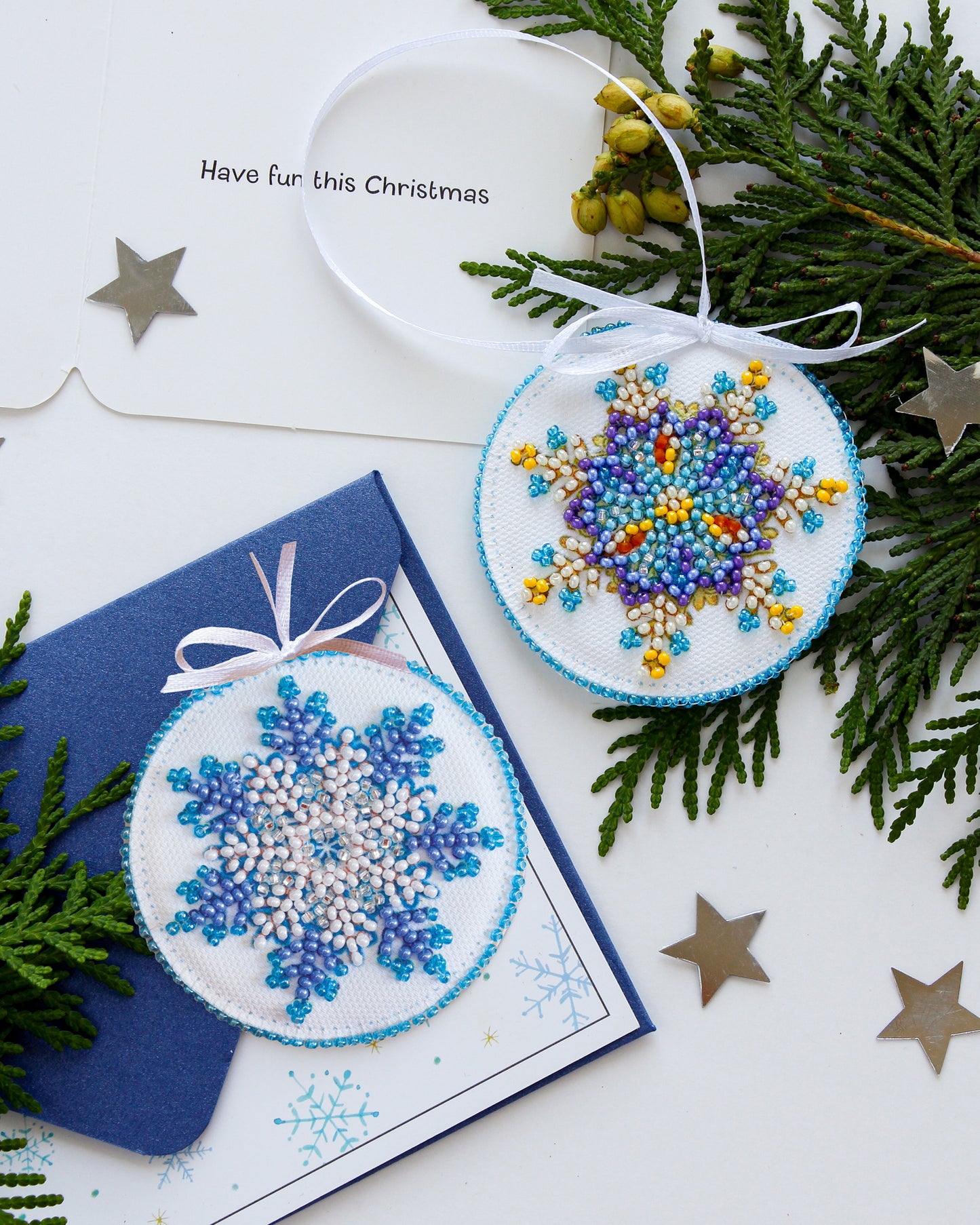 Small Snowflake Beaded Embroidery Kit - Abris Art