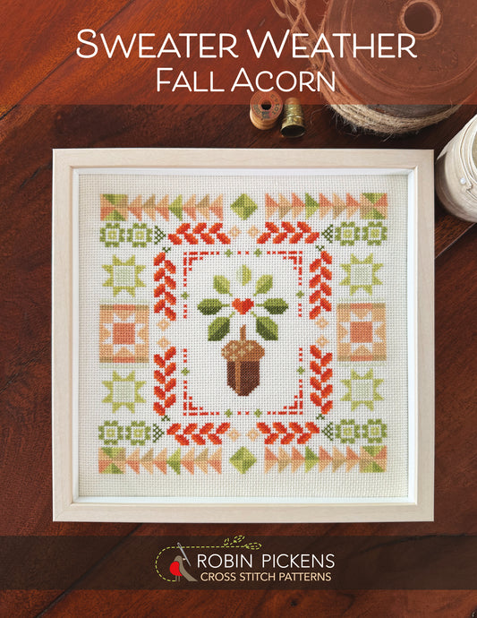 Sweater Weather: Fall Acorn Cross Stitch Pattern - Robin Pickens