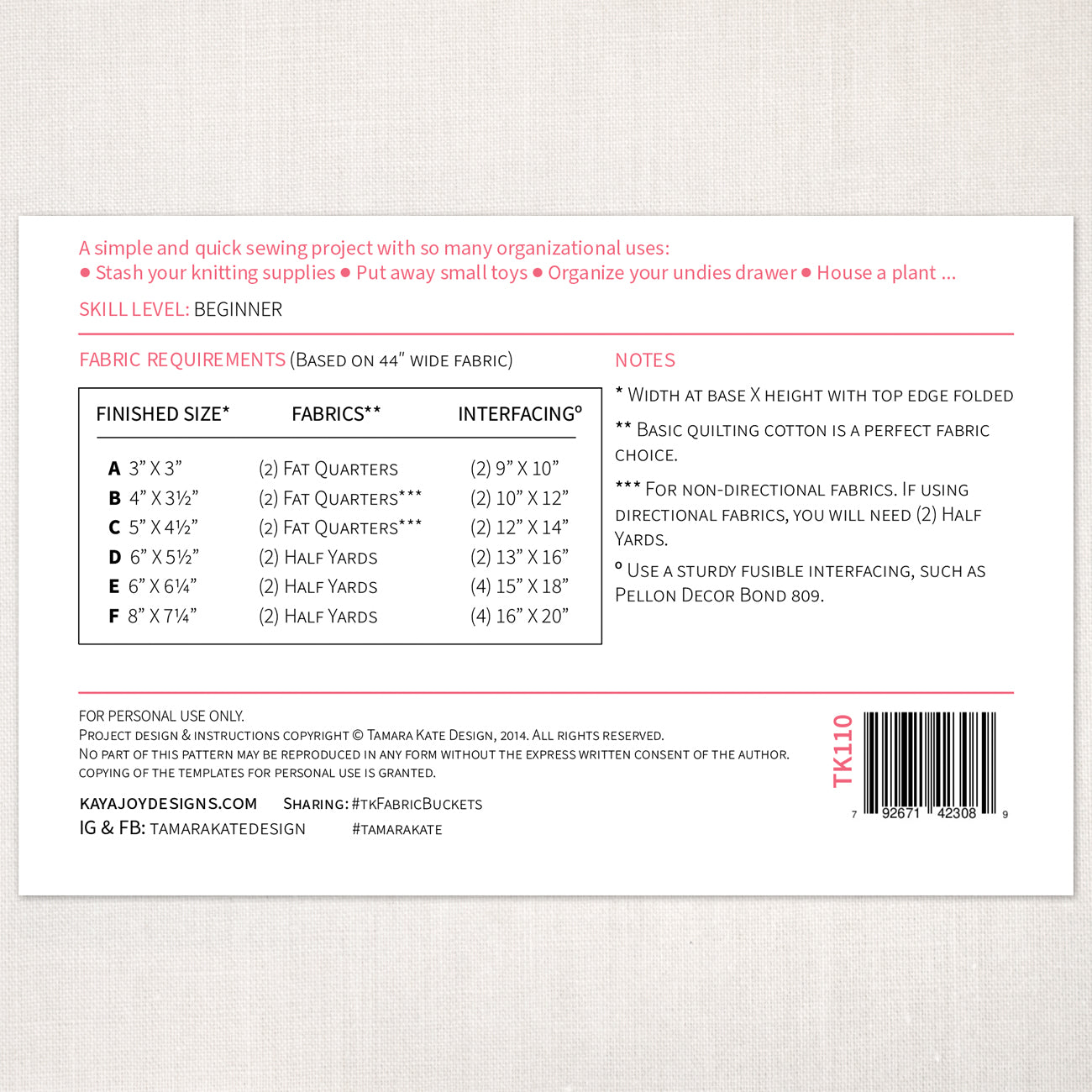 Fabric Buckets Sewing Pattern