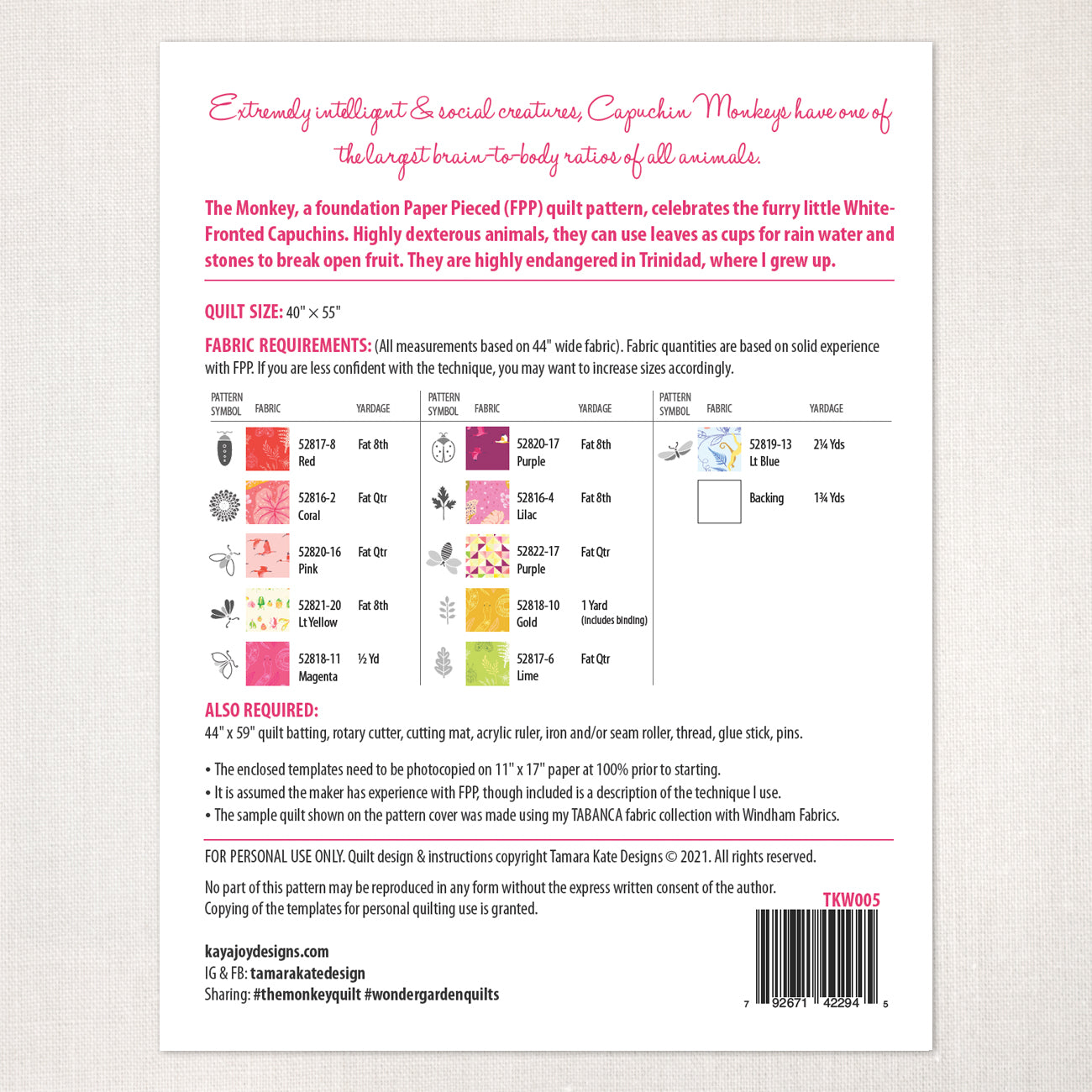 The Monkey Quilt Pattern